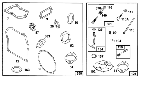 Gasket Sets Diagram and Parts List for 82331-0538-XX  Briggs and Stratton Engine